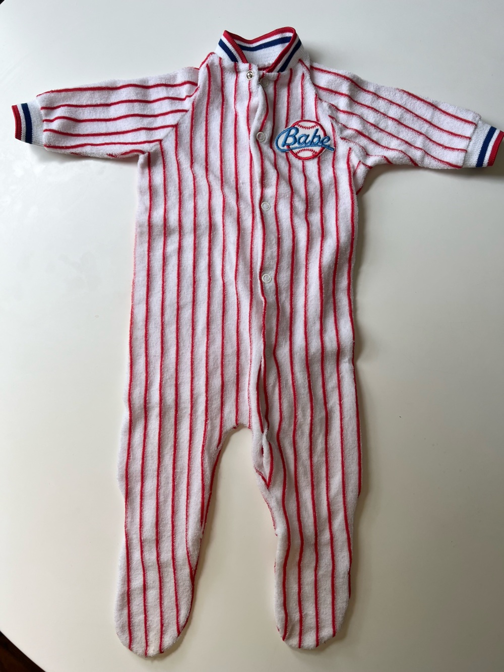 Vintage 1980s Playskool Baseball Sleeper Pinstripe “Babe” One Piece